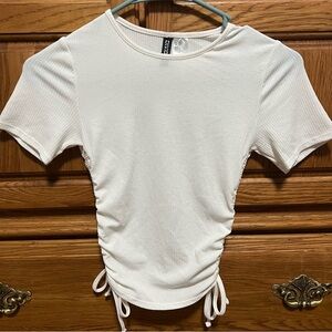 Divided Cream Ruched Short Sleeve Top